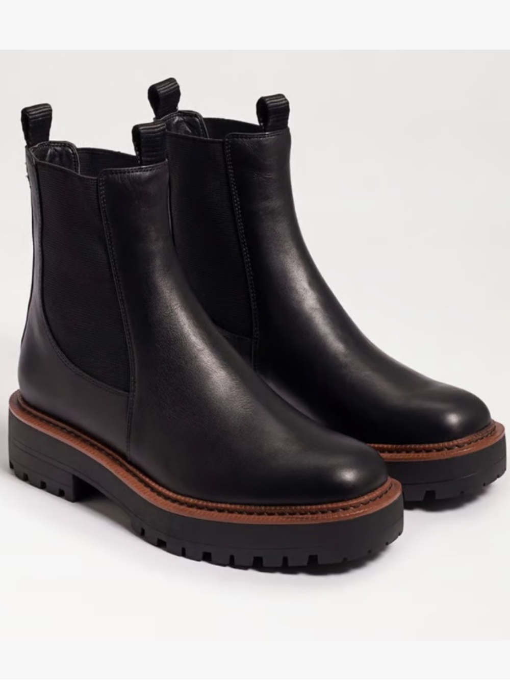 Sam Edelman Laguna Weatherproof Black Leather Lug Sole Chelsea Ankle Boots